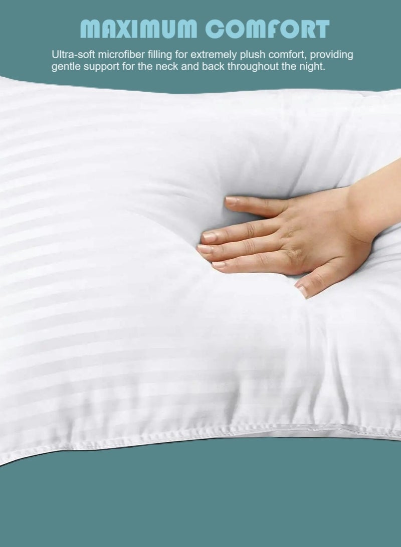 Set of 2-Bed Pillows Striped White Hotel Standard Soft Microfiber Anti Allergic&Anti-bacterial, Size(50x70CM)