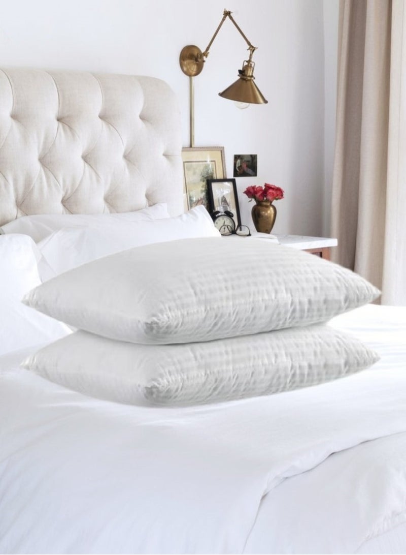 Set of 2-Bed Pillows Striped White Hotel Standard Extra Soft Microfiber Anti Allergic&Anti-bacterial, Size(50x70CM)