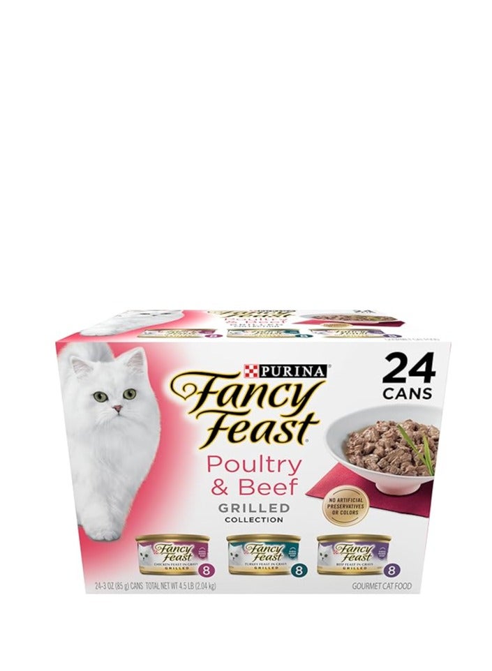 Purina Fancy Feast Gravy Wet Cat Food Variety Pack, Poultry & Beef Grilled Collection - (24) Cans