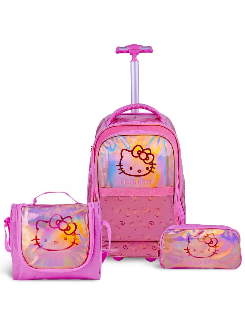 20 Inch Kids Premium 3-in-1 Trolley School Bag Set - Ergonomic Backpack, Insulated Lunch Bag & Pencil Case,Lightweight, Durable, Students 6+ - Perfect for Travel & School,For Girls