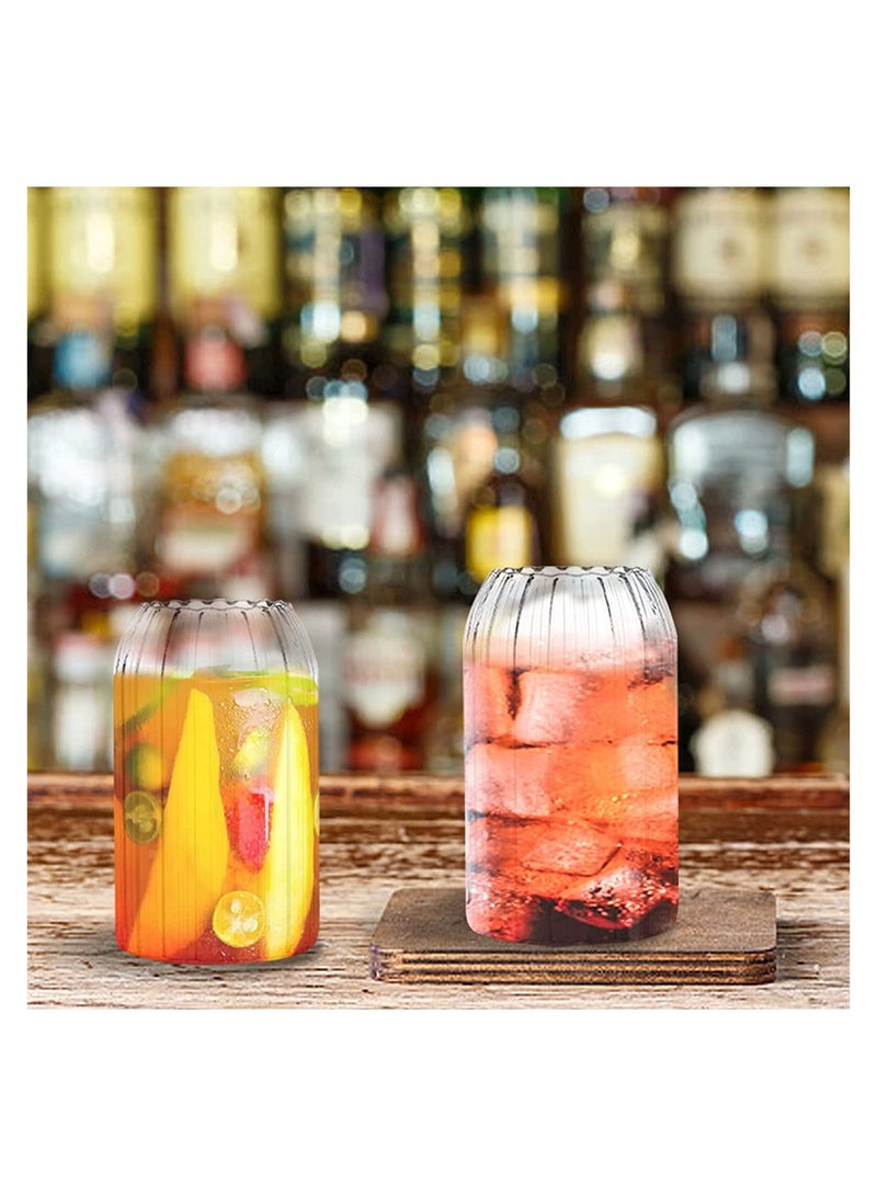 Glass Cups, 25oz Can Shaped Glass Cups With Straw and Brush, Tumbler Cup, Iced Coffee Glasses, Soda Can Glasses for any Drink and any Occasion, Top-rack Dishwasher Safe (2Pcs)