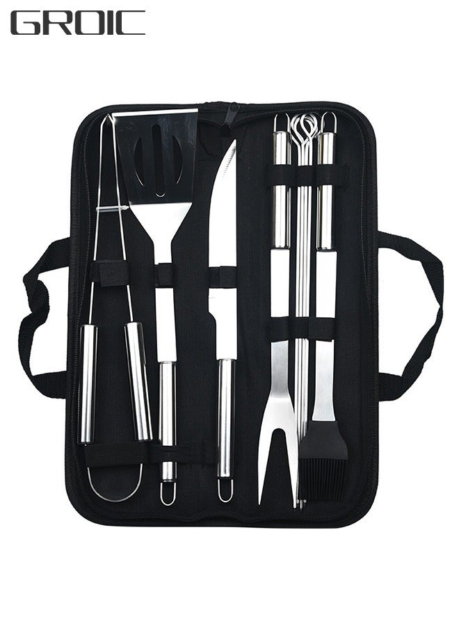 9-Pieces BBQ Grill Tools Set with Extra Thick Stainless Steel Fork, Spatula,basting brush& Tongs Complete Grilling Accessories in Portable Bag