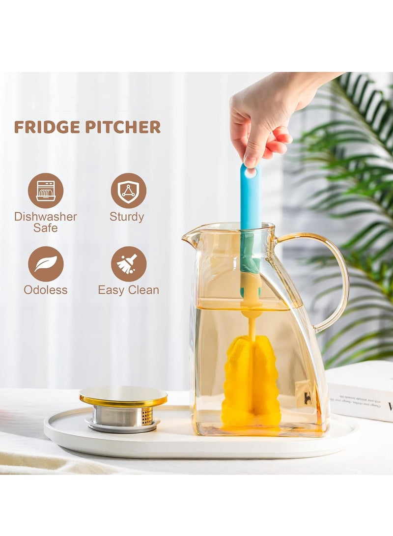 Glass Pitcher With Lid and Spout, Beverage Pitcher for Drinks, Glass Water Carafe, 1.8 Liter Glass Pitchers With Handle And Lid, for Fridge, Hot/Cold Water Iced Tea Juice Coffee Milk Beverage(Amber)