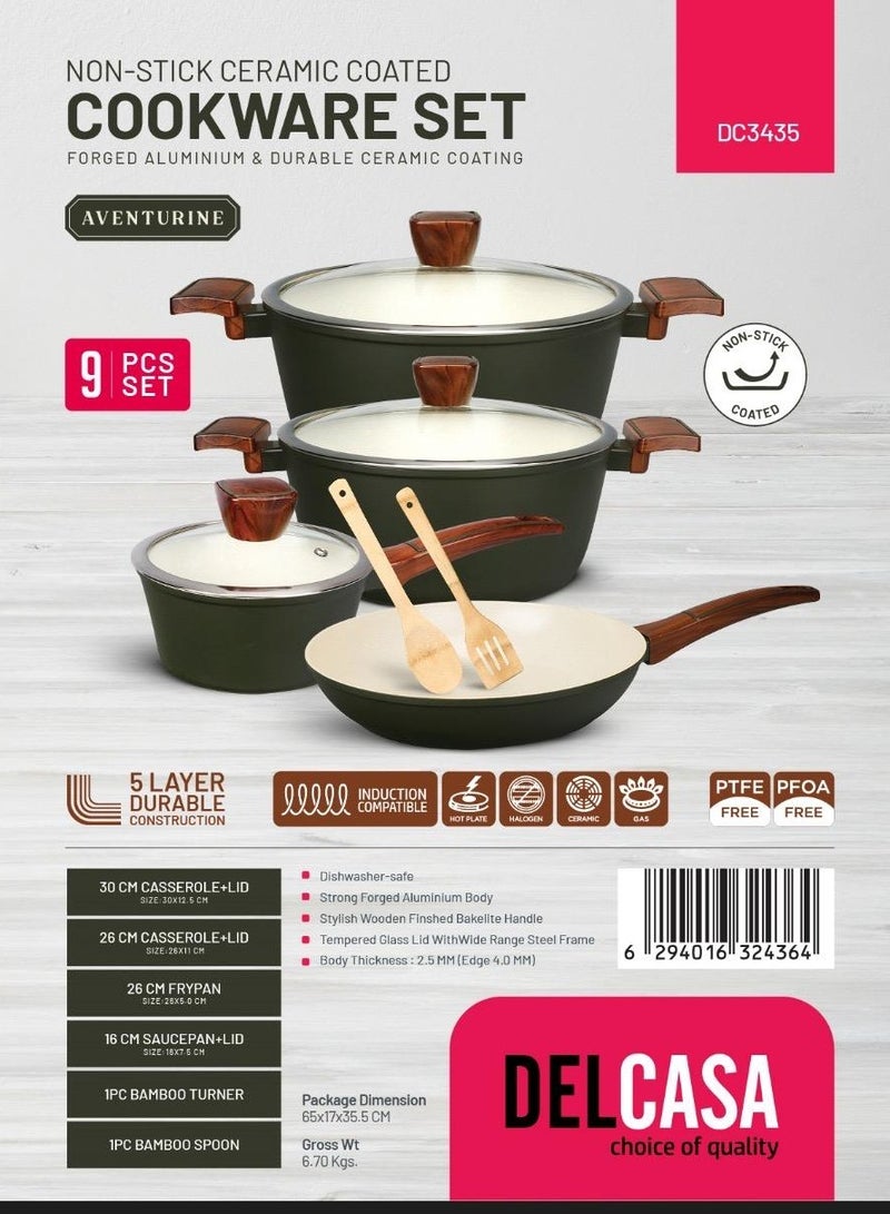 Delcasa Nonstick Cookware set ceramic coated 9pcs Cookware set Casserole sauce pan frypan Lid induction compactible, Dishwasher safe
