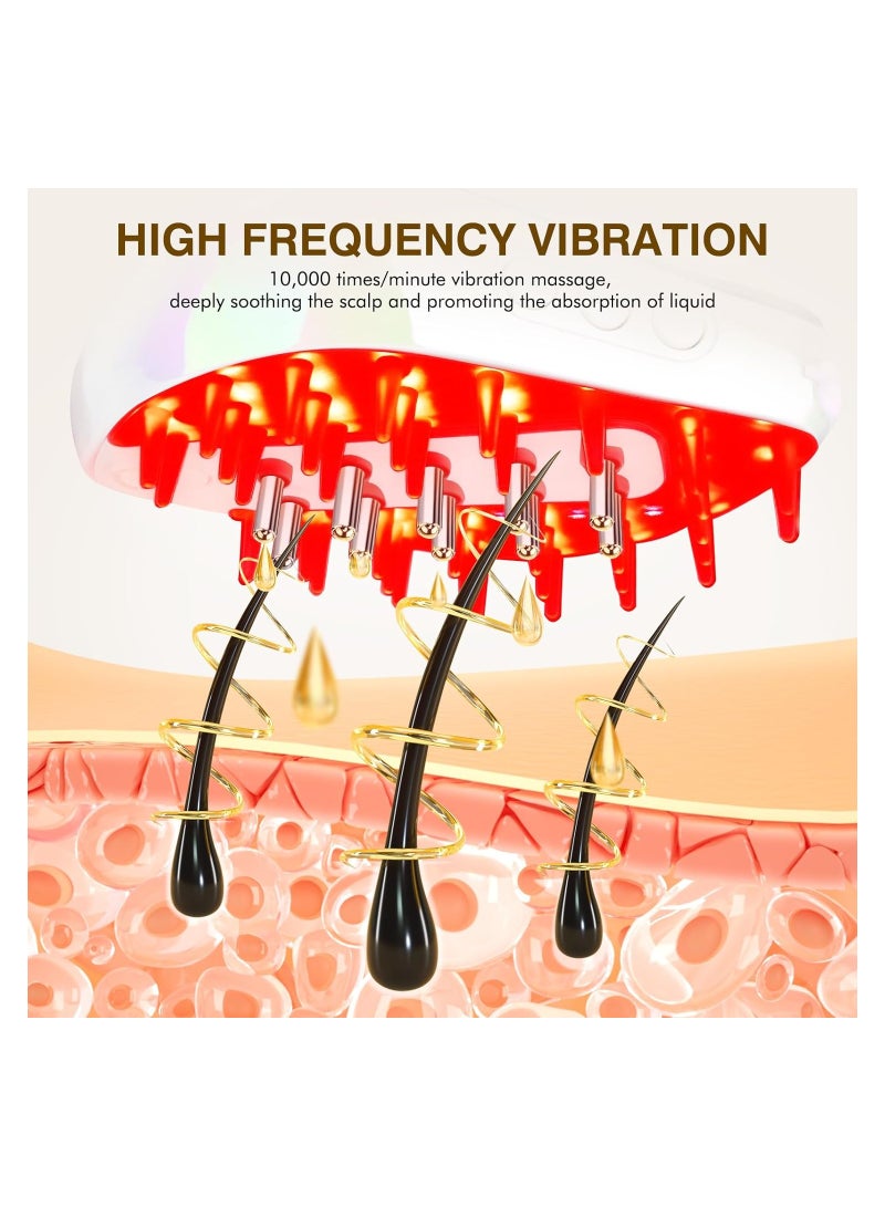 Electric Hair Oil Applicator with Red Light, 4 in 1 Handheld Scalp Massager Comb, Removable USB Rechargeable Hair Oil Massager Brush, Growth Medicine Essential Oil Serum, Fillable Brush, Hair Care