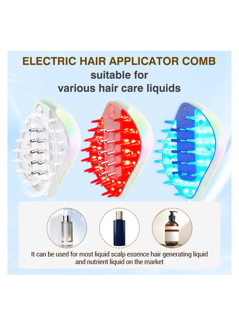 Electric Hair Oil Applicator with Red Light, 4 in 1 Handheld Scalp Massager Comb, Removable USB Rechargeable Hair Oil Massager Brush, Growth Medicine Essential Oil Serum, Fillable Brush, Hair Care
