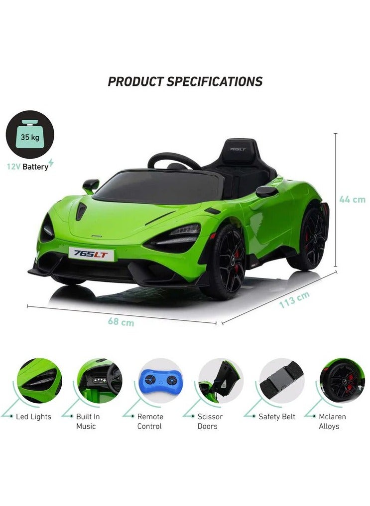 Mclaren 765LT Licensed Ride on Kids Car - Green 12V