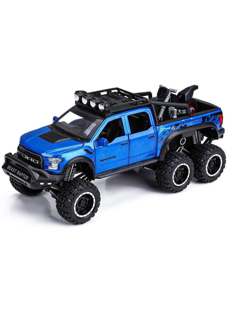 F150 Pickup Truck Toys for Boys Age 3-8 Raptor Toy Trucks for Boy Ages 4-7 Diecast Metal Model Truck with Light and Sound Pull Back Toy Cars Gifts for 3+ Year Old Kids (Blue)