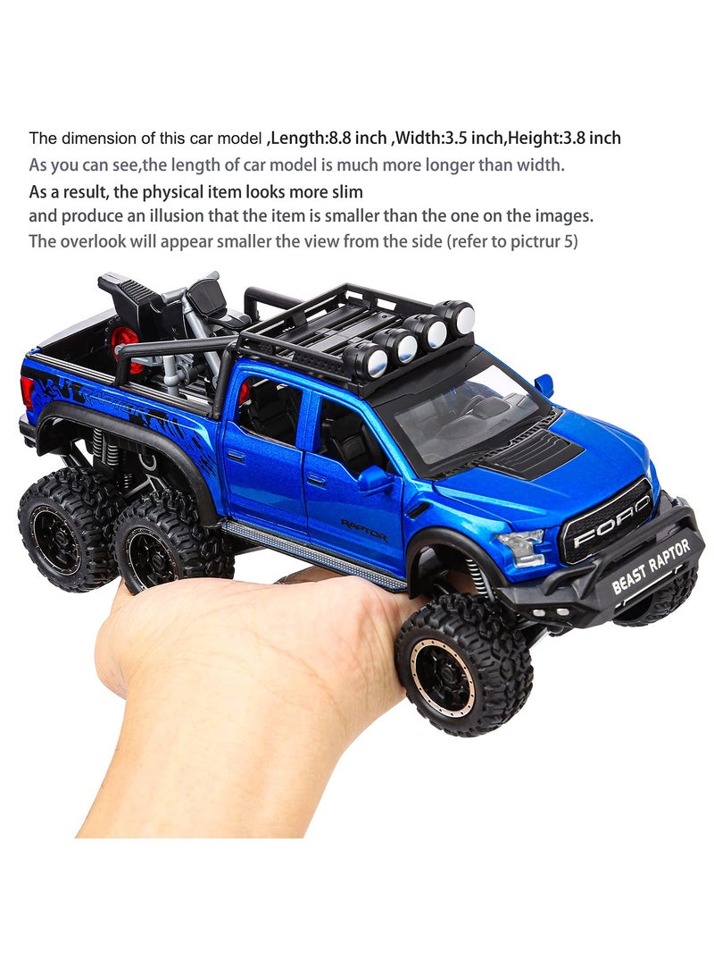 F150 Pickup Truck Toys for Boys Age 3-8 Raptor Toy Trucks for Boy Ages 4-7 Diecast Metal Model Truck with Light and Sound Pull Back Toy Cars Gifts for 3+ Year Old Kids (Blue)