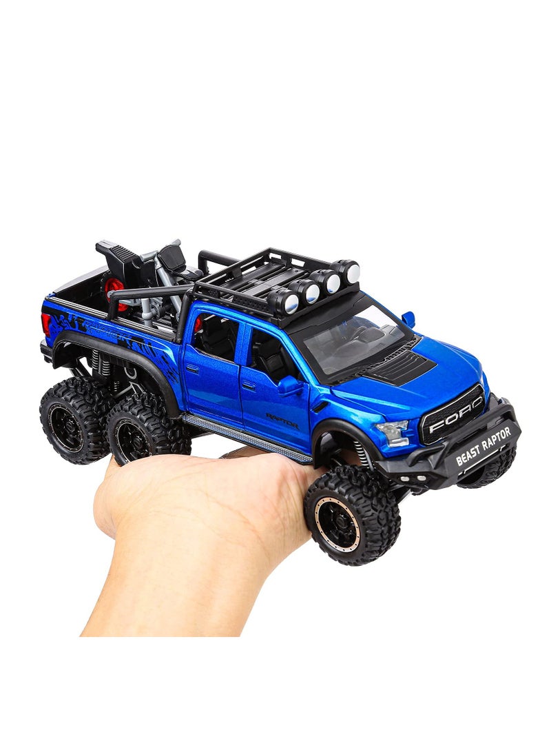 F150 Pickup Truck Toys for Boys Age 3-8 Raptor Toy Trucks for Boy Ages 4-7 Diecast Metal Model Truck with Light and Sound Pull Back Toy Cars Gifts for 3+ Year Old Kids (Blue)