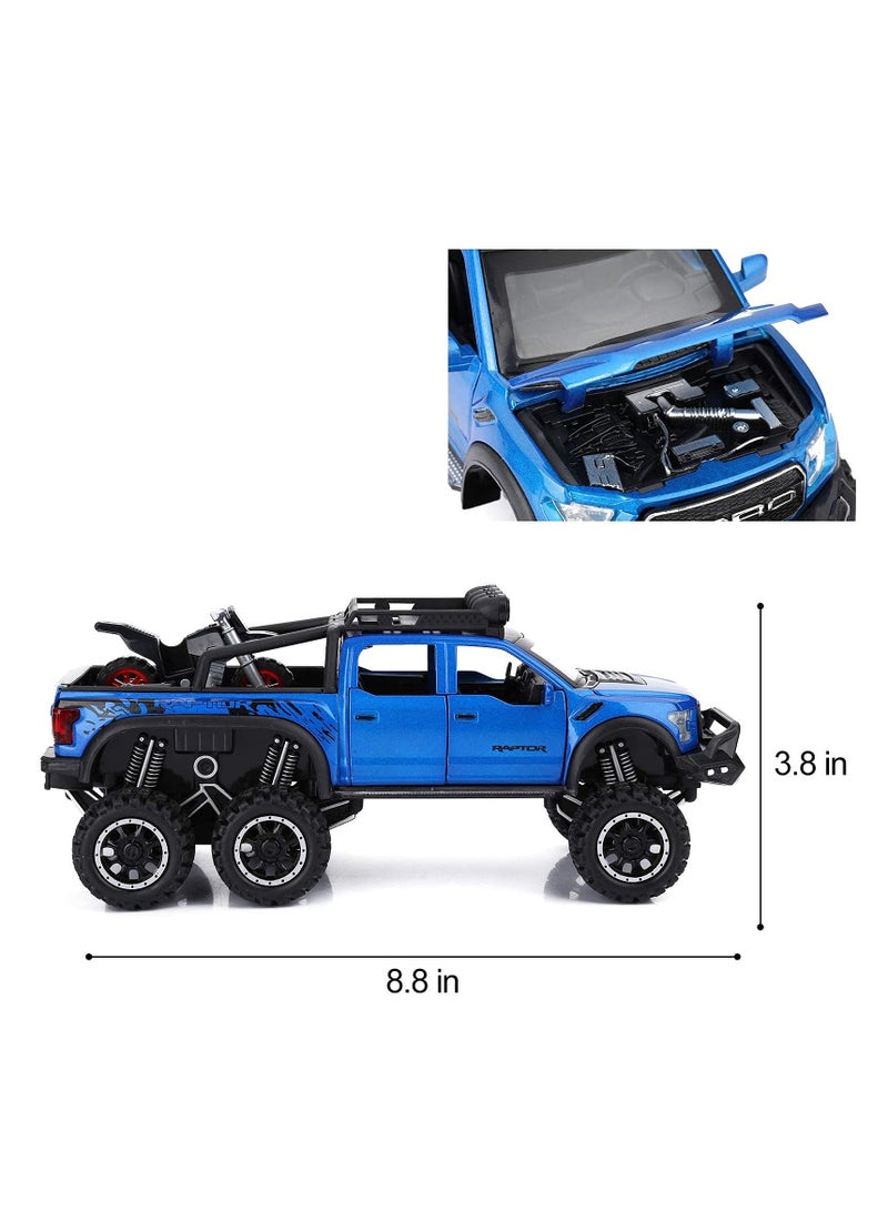 F150 Pickup Truck Toys for Boys Age 3-8 Raptor Toy Trucks for Boy Ages 4-7 Diecast Metal Model Truck with Light and Sound Pull Back Toy Cars Gifts for 3+ Year Old Kids (Blue)