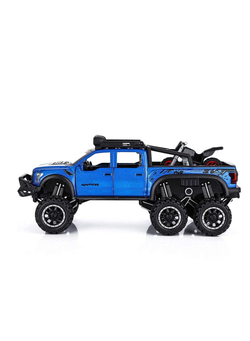 F150 Pickup Truck Toys for Boys Age 3-8 Raptor Toy Trucks for Boy Ages 4-7 Diecast Metal Model Truck with Light and Sound Pull Back Toy Cars Gifts for 3+ Year Old Kids (Blue)