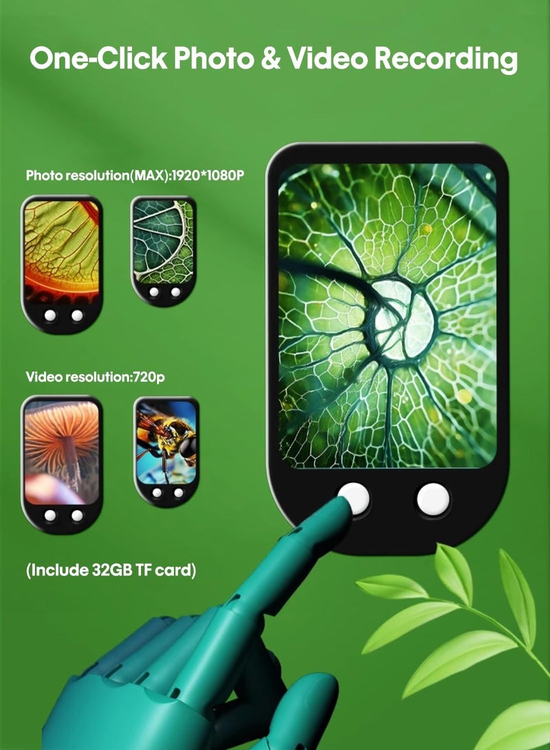 Handheld Microscope for Kids, Portable Mini Microscope, Rechargeable 1000X HD Microscopes Camera Toys for Children, 2.4'' LCD Screen Lab Stereo Microscopes, Portable Educational Science Gift