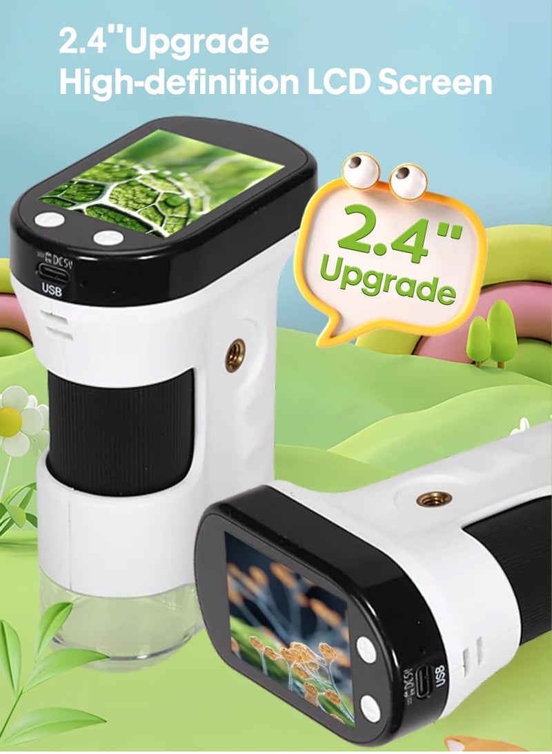 Handheld Microscope for Kids, Portable Mini Microscope, Rechargeable 1000X HD Microscopes Camera Toys for Children, 2.4'' LCD Screen Lab Stereo Microscopes, Portable Educational Science Gift