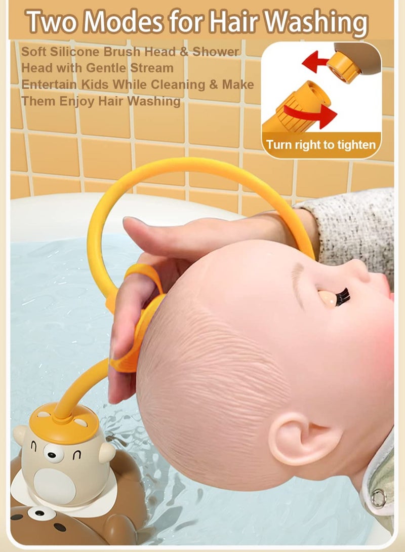 Baby Bath Toys Shower Head Sprayer for New Borns, 5 Modes Bear Sprinkler Bathtub Toys Gifts for Kids Boy Girl Ages 4-8, Essentials in Bathtub or Sink, Shampoo Bath Rinser