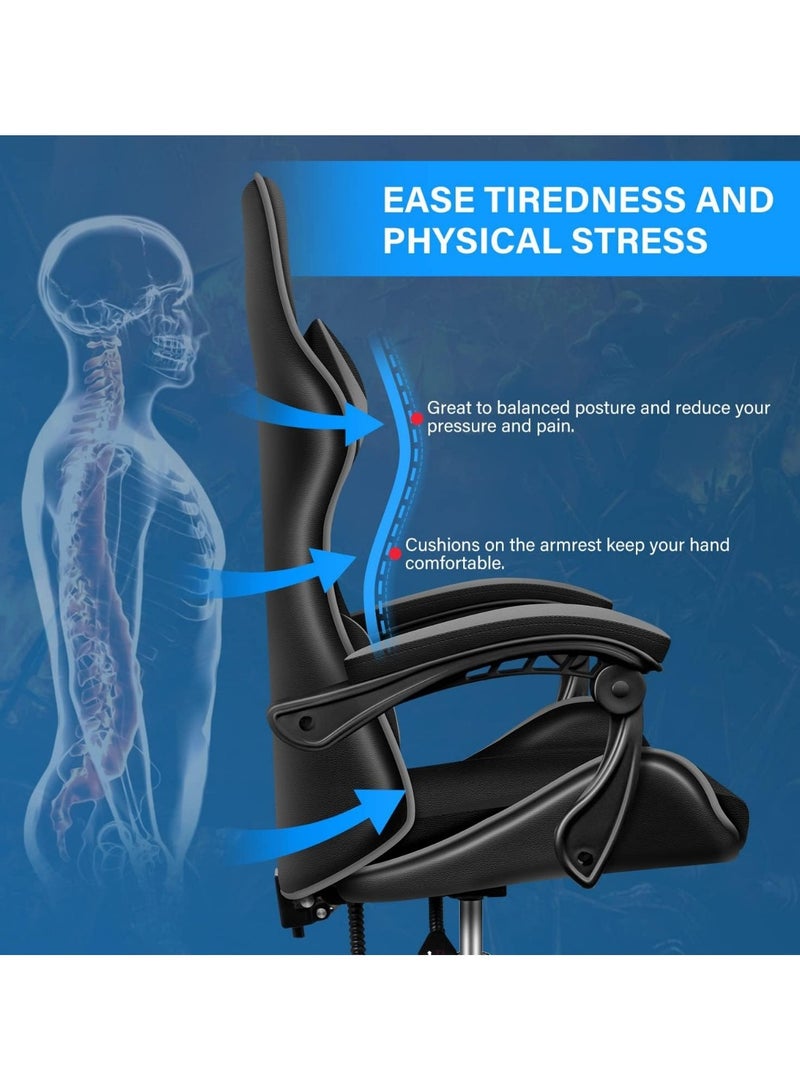 Mahmayi Gaming Chair Ergonomic Video Game Computer Chair, Backrest and Seat Height Adjustable, Swivel Recliner Chair Grey and Black for Office, Gaming Station, Home