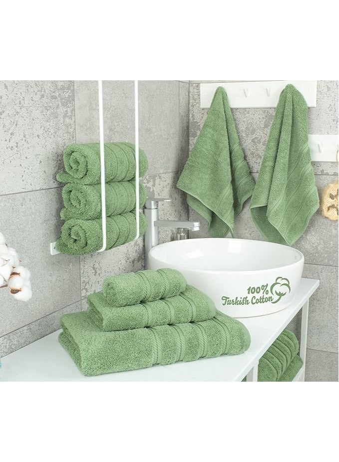 Towel Set Luxury Hotel Quality 600 GSM Genuine Combed Cotton, Super Soft & Absorbent Family Bath Towels 6 Piece Set -  2 Bath Towels, 2 Hand Towels, 2 Washcloths - Sage Green