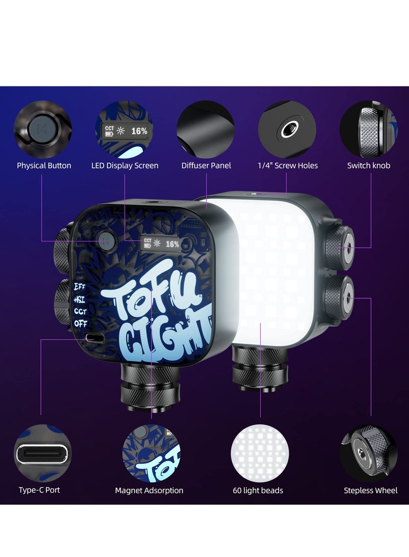 Magnetic RGB Video Light, PHOTOOLEX Tofu Black knight Camera Light Mini 360° Full-Color LED Light for GoPro Studio Streaming Tiktok Vlog