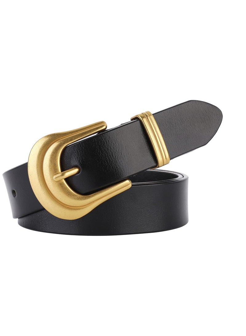 Leather Western Belts for Women, with Exquisite Buckle Western Design Belt for Women, Silver Gold Buckle Black Leather Belt Pants Jeans Belts for Women