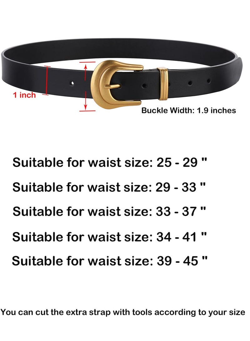 Leather Western Belts for Women, with Exquisite Buckle Western Design Belt for Women, Silver Gold Buckle Black Leather Belt Pants Jeans Belts for Women