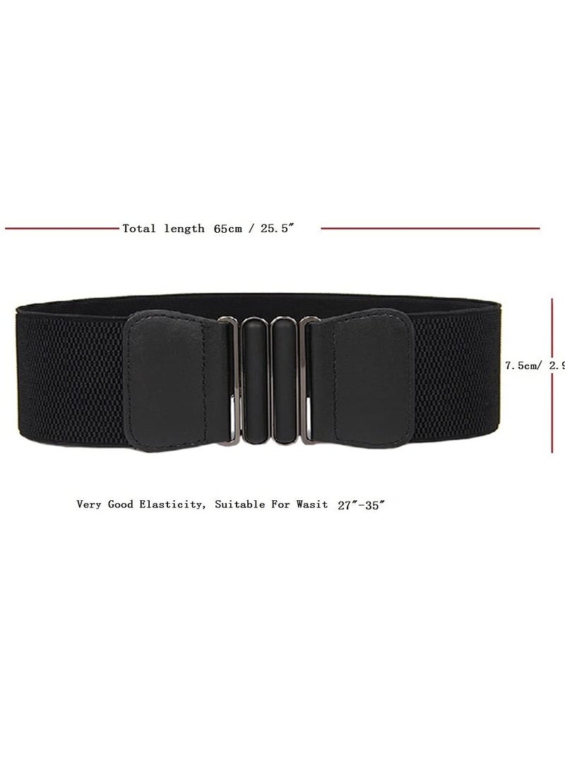 3 Pieces Dress Double Oval Double Buckle Elastic Belts Ladies Patent Leather Wide Waists Clothes Ornaments