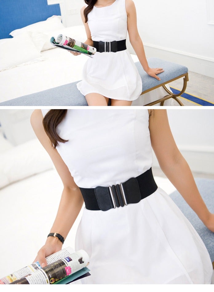 3 Pieces Dress Double Oval Double Buckle Elastic Belts Ladies Patent Leather Wide Waists Clothes Ornaments