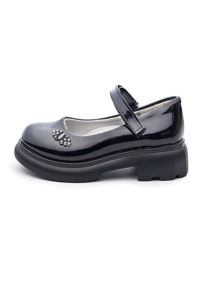 Chic Black Patent Mary Jane  School Shoes with Embellished Details for Girls