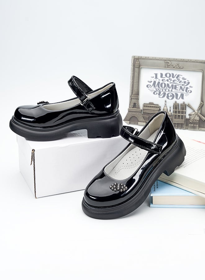 Chic Black Patent Mary Jane  School Shoes with Embellished Details for Girls