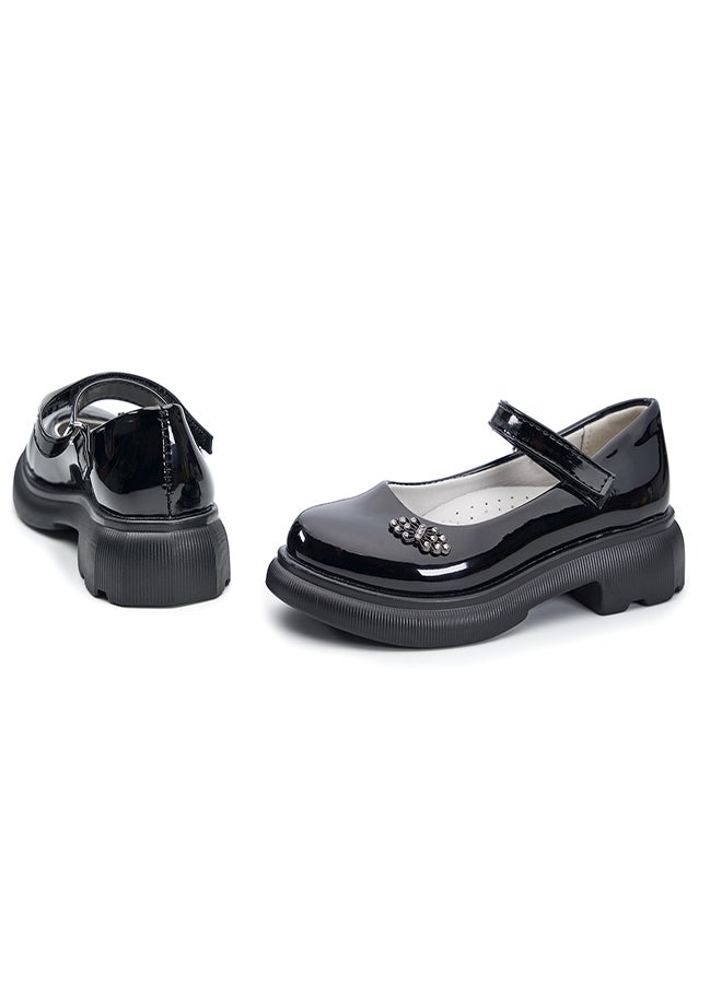 Chic Black Patent Mary Jane  School Shoes with Embellished Details for Girls