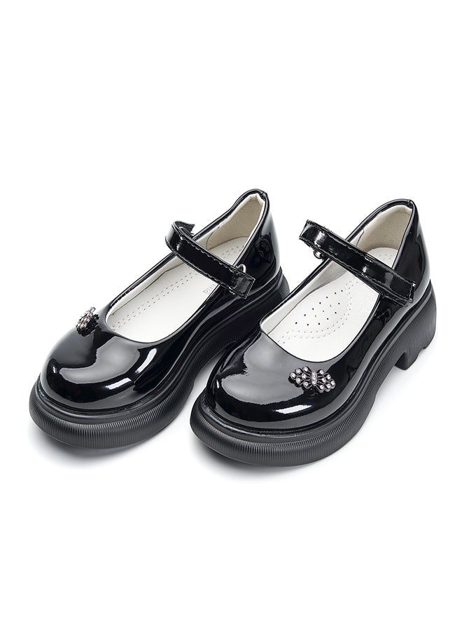 Chic Black Patent Mary Jane  School Shoes with Embellished Details for Girls