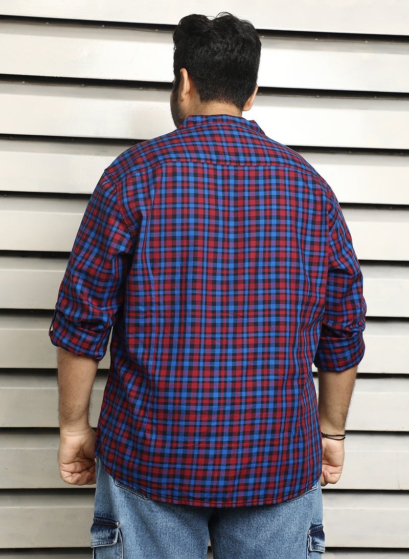 Cotton Mandarin Collar Long Sleeves Checked Regular Fit Shirts