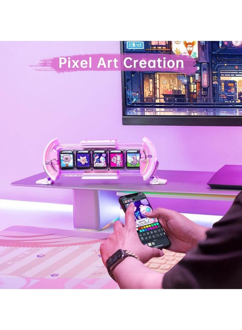 Times Gate Pixel Art Informative Display Digital Clock, pink