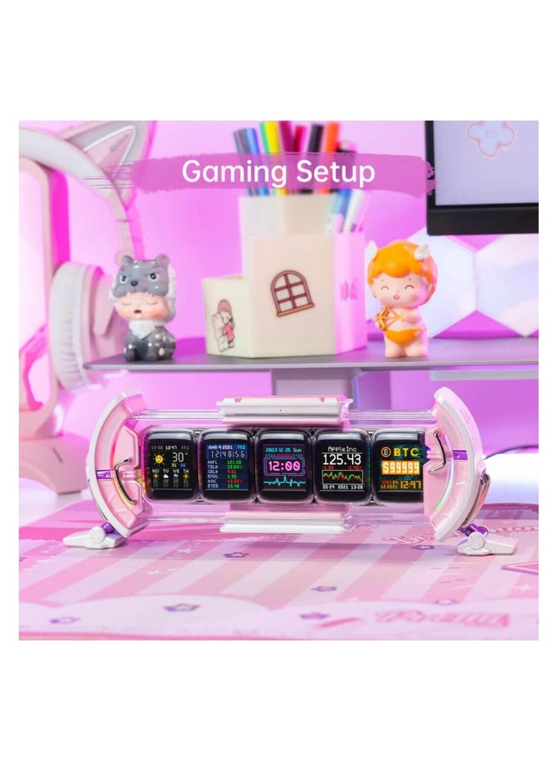 Times Gate Pixel Art Informative Display Digital Clock, pink