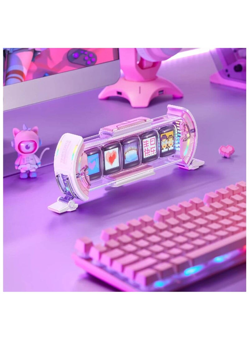 Times Gate Pixel Art Informative Display Digital Clock, pink