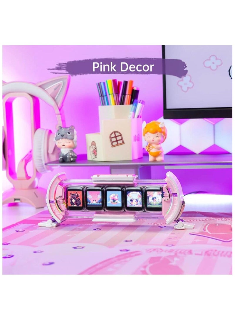 Times Gate Pixel Art Informative Display Digital Clock, pink