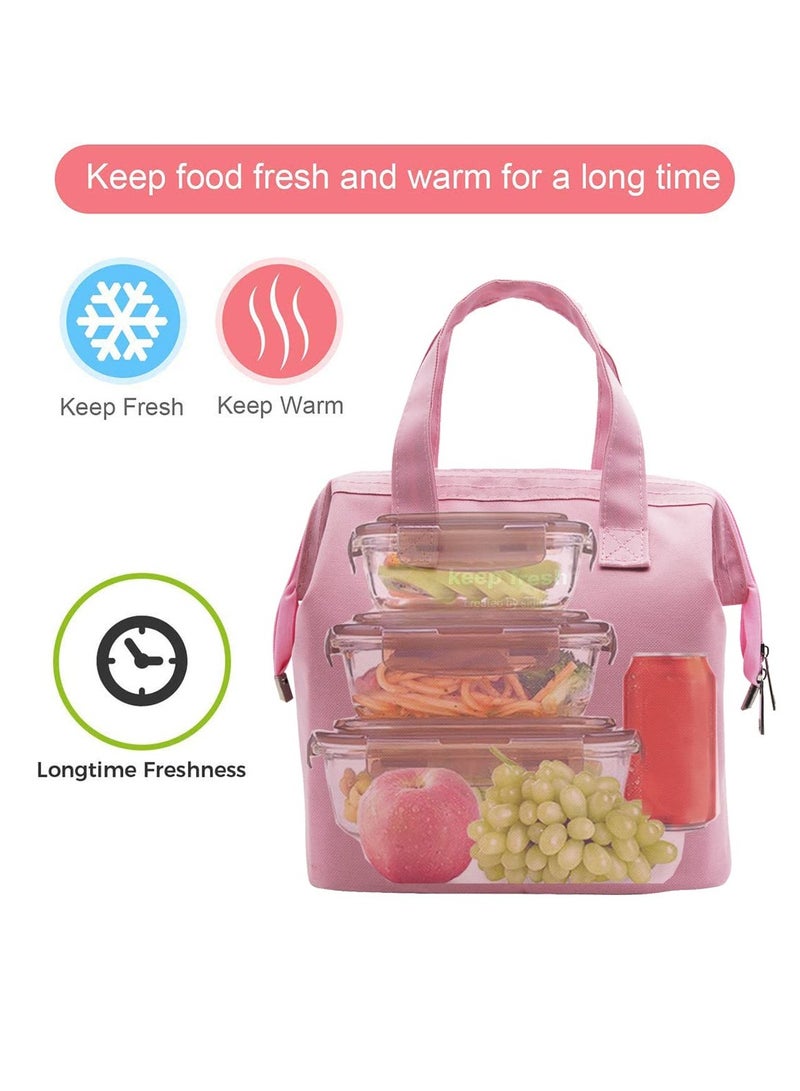 Lunch Bag Bento Bag, Thickened Thermal Insulation Refrigerated Bento Tote Bag, Lunch Box Carrying Bag for Students Ladies Men Picnic Work Outdoor Pink