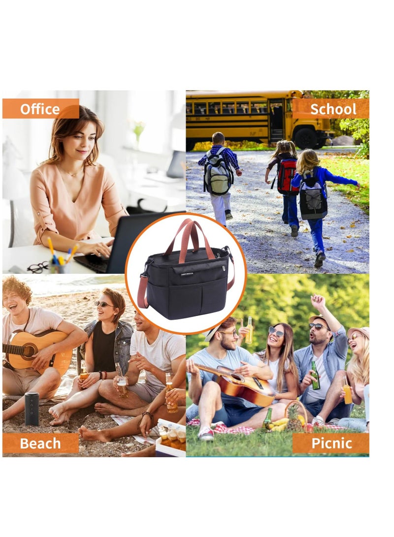 Insulated Lunch Bag, Cooler Bag Thermal Insulated Picnic Family Lunch Bag, Leak Proof Lunch Bag, Multifunctional Pocket and Adjustable Shoulder Straps, for Use in Offices, Picnics, Hiking (Gray)