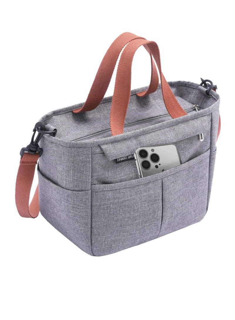 Insulated Lunch Bag, Cooler Bag Thermal Insulated Picnic Family Lunch Bag, Leak Proof Lunch Bag, Multifunctional Pocket and Adjustable Shoulder Straps, for Use in Offices, Picnics, Hiking (Gray)