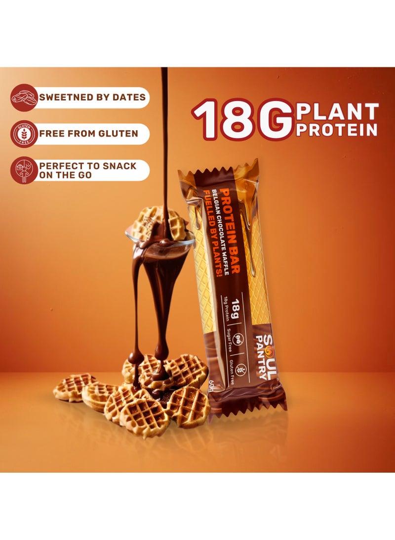 Vegan Belgian Chocolate Waffle High Protein Bar With Plant Based Protein Gluten-Free, No Artificial Additives, High protein Power Punch Chocolate Waffle Pack of 6