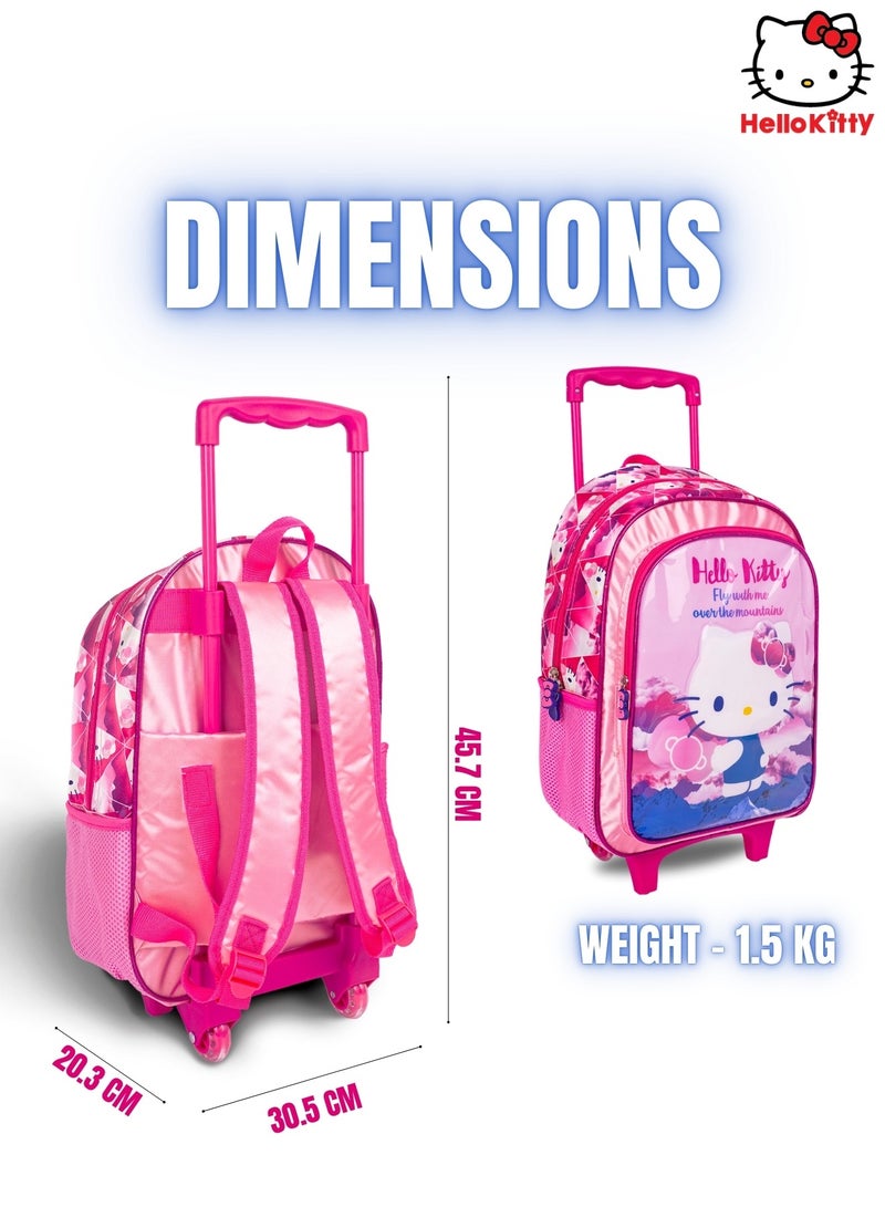 Hello Kitty  16 Inch Kids 3-in-1 Trolley School Bag Set - Ergonomic Backpack, Insulated Lunch Bag & Pencil Case,Lightweight, Durable, Students 6+ - Perfect for Travel & School,For Girls