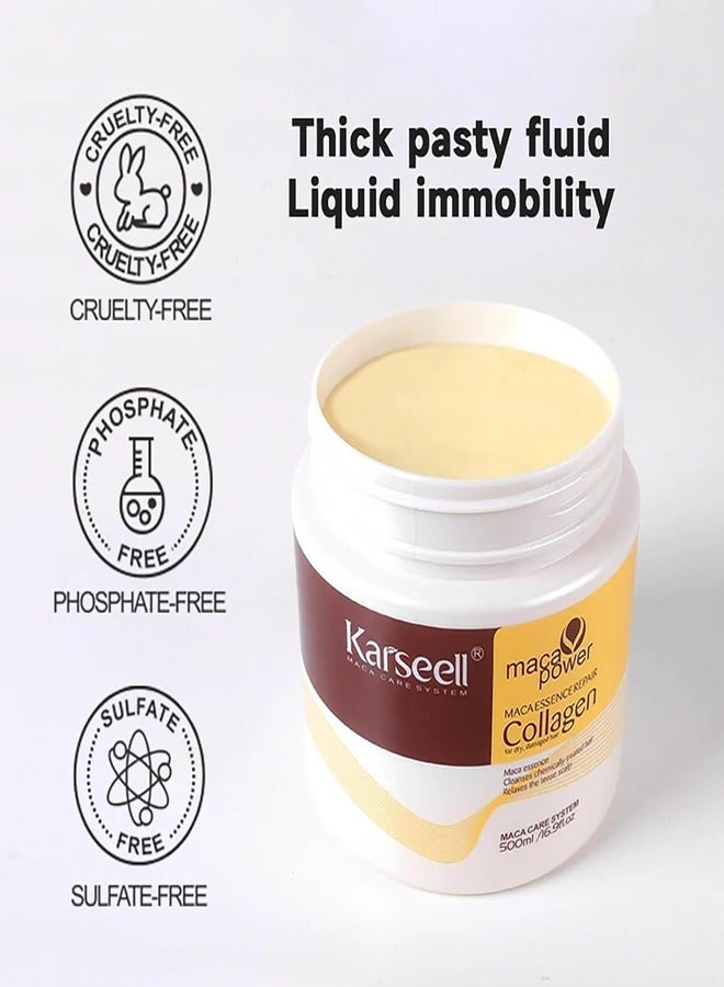 Karseell Collagen Hair Treatment Deep Repair Conditioning Argan Oil Collagen Hair Mask Essence for Dry Damaged Hair All Hair Types 500ml