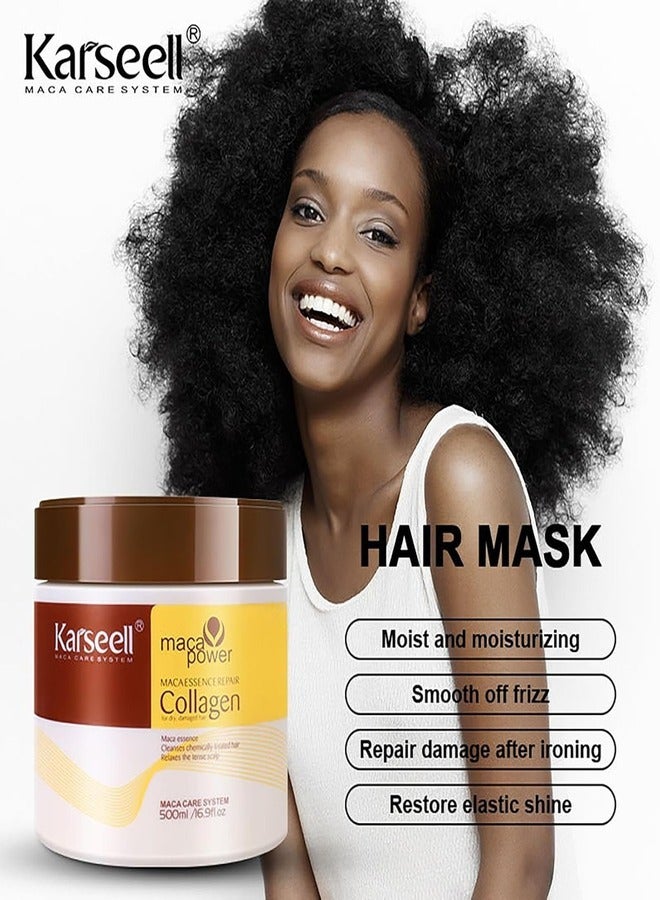 Karseell Collagen Hair Treatment Deep Repair Conditioning Argan Oil Collagen Hair Mask Essence for Dry Damaged Hair All Hair Types 500ml