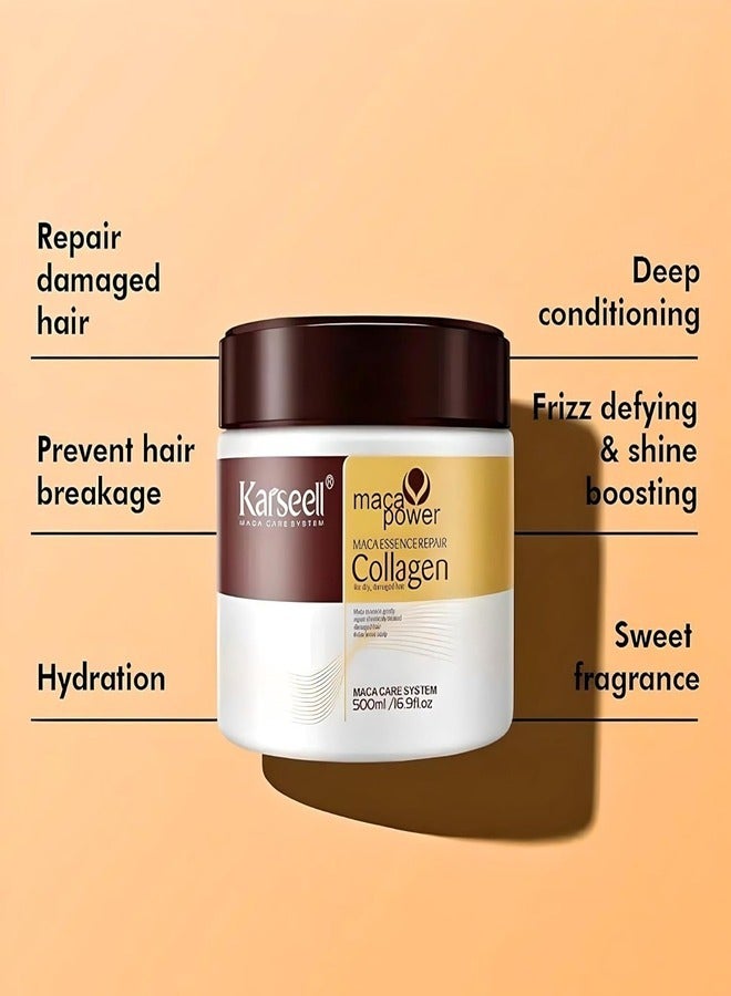 Karseell Collagen Hair Treatment Deep Repair Conditioning Argan Oil Collagen Hair Mask Essence for Dry Damaged Hair All Hair Types 500ml