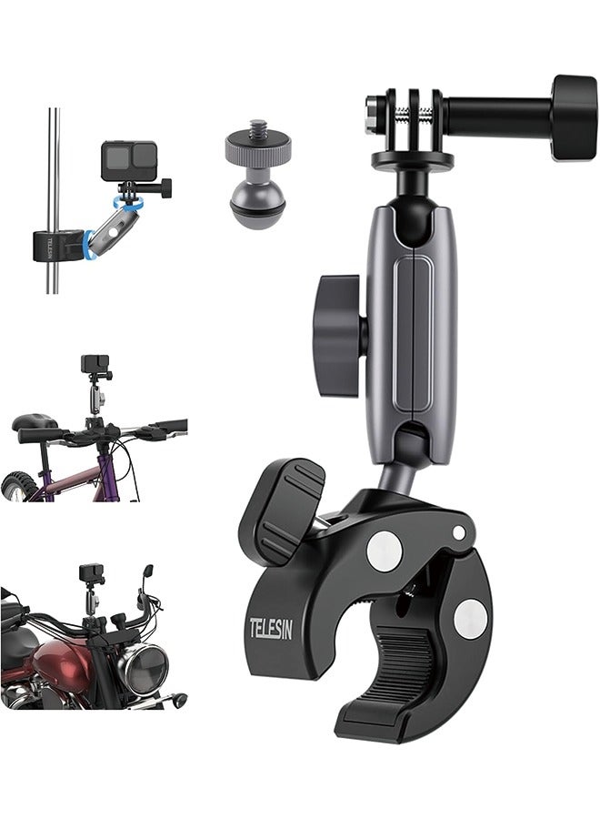 Camera Clamp Bike Motorcycle Handlebar Mount Accessories, 360 Ball Joint Tube Roll Bar Holder Clip for GoPro 12 11 10 9 8 7 Insta360 X3 Ace Pro DJI Action 3 4 Osmo Pocket 3