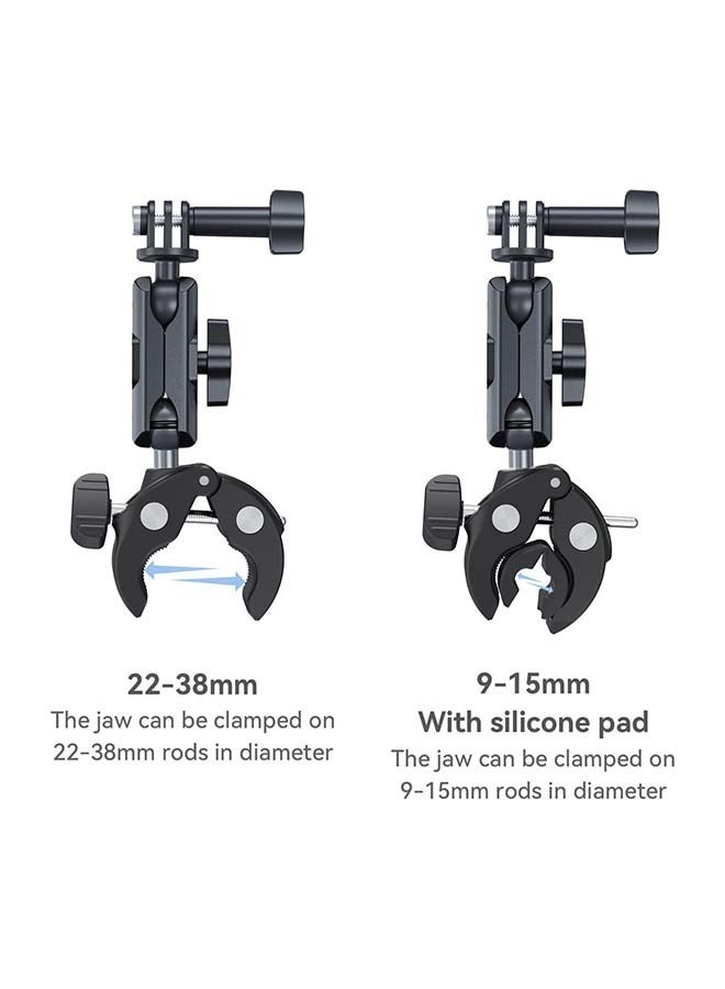 Camera Clamp Bike Motorcycle Handlebar Mount Accessories, 360 Ball Joint Tube Roll Bar Holder Clip for GoPro 12 11 10 9 8 7 Insta360 X3 Ace Pro DJI Action 3 4 Osmo Pocket 3