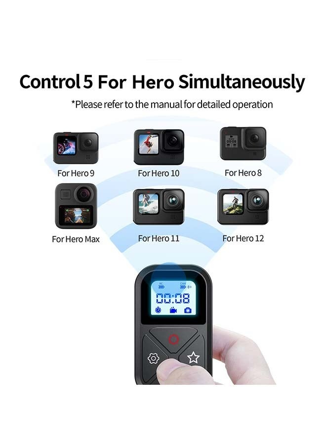 TELESIN Smart Wireless Remote Control for GoPro Max Mini Hero 12 Hero 11 Hero 10 Hero 9 Hero 8, with LCD Indicator Magnet Charger Port Hand Strap for Go Pro 11 12 10 9 8 Black Camera Accessories