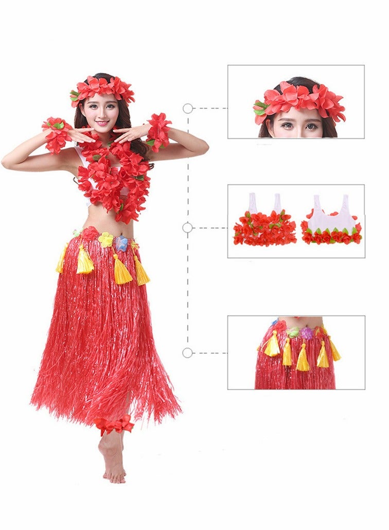 Hula Skirt, Hawaiian Hula, SYOSI Seagrass Dance Dance Hula Skirt, Adult Hula Skirt, for Hawaiian Beach Tropical Party Elastic Outfits with Flower, 8 Pack