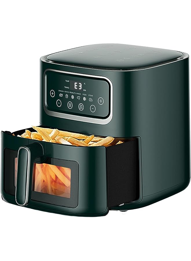 Air Fryer, 1500W Air Fryer Oven with LED Digital Touch Screen Visual Window, 360 Degree Full Baking, Dishwasher Safe Basket, Less Oil Frying, Healthy Food - Green