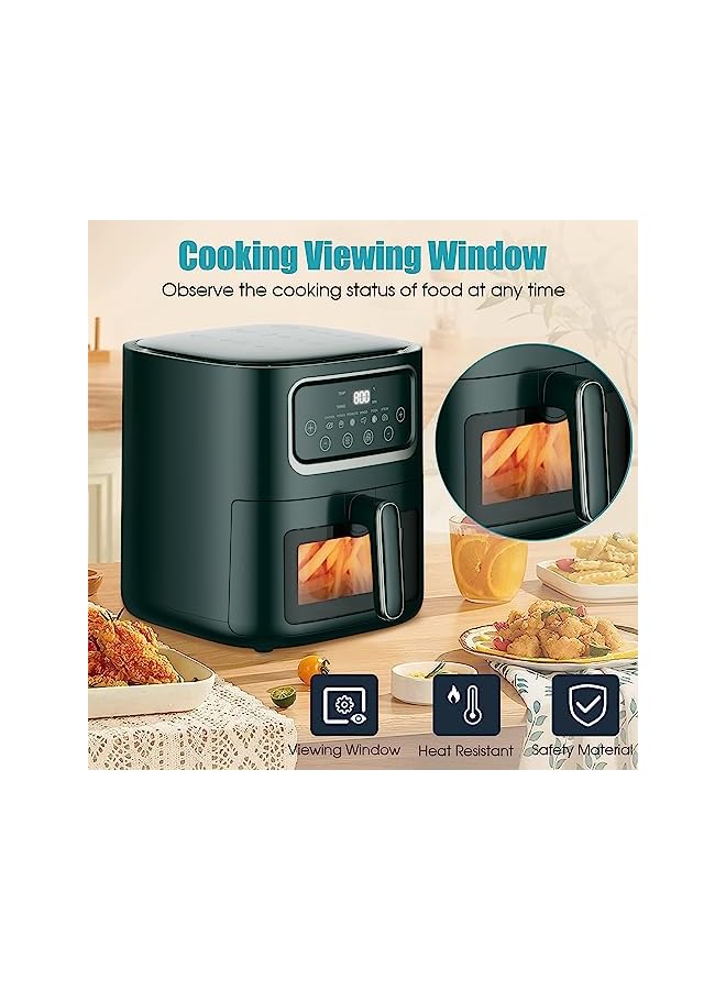 Air Fryer, 1500W Air Fryer Oven with LED Digital Touch Screen Visual Window, 360 Degree Full Baking, Dishwasher Safe Basket, Less Oil Frying, Healthy Food - Green