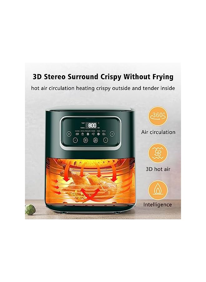 Air Fryer, 1500W Air Fryer Oven with LED Digital Touch Screen Visual Window, 360 Degree Full Baking, Dishwasher Safe Basket, Less Oil Frying, Healthy Food - Green